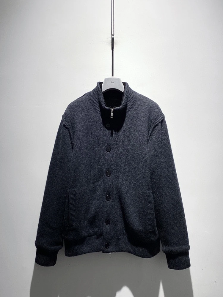 Neue mode lässig einfarbig dicke warme männer stehen kragen strickjacke mantel mit freizeitjacke