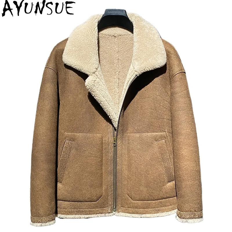 

AYUNSUE пальто из натурального меха, мужская теплая зима 2025, повседневная куртка из 100% натуральной кожи, мужская одежда, пальто из натурального меха, кожаные куртки