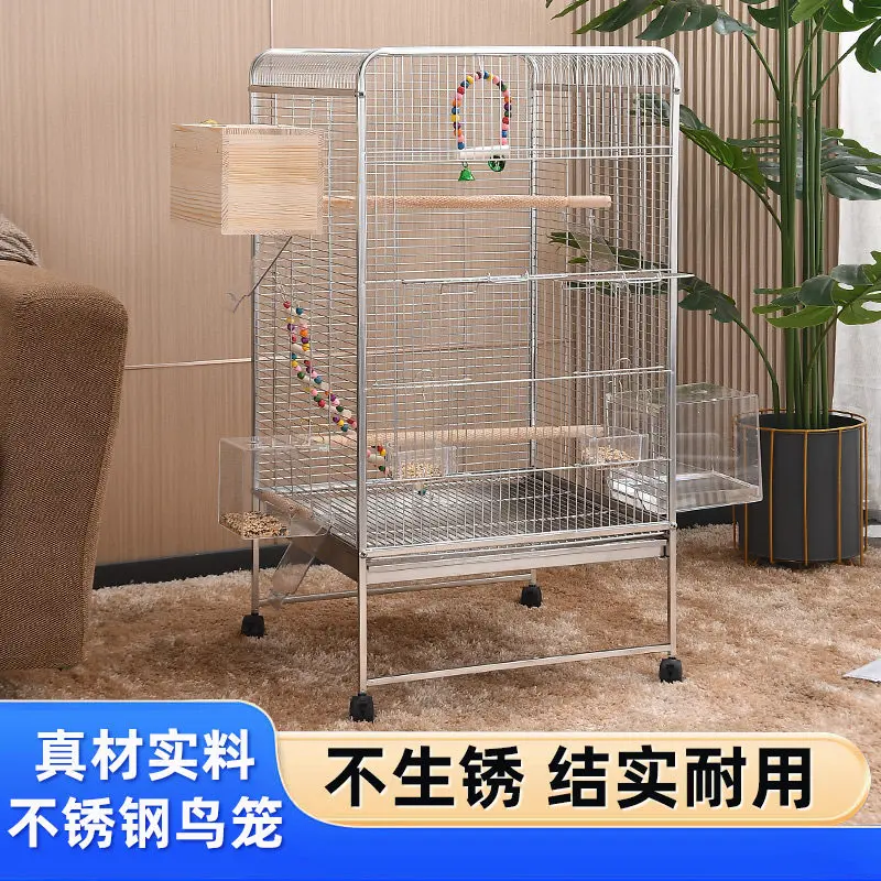 Large stainless steel parrot cage group cage Large horizontal silk Xuanfeng peony special luxury villa breeding bird cage