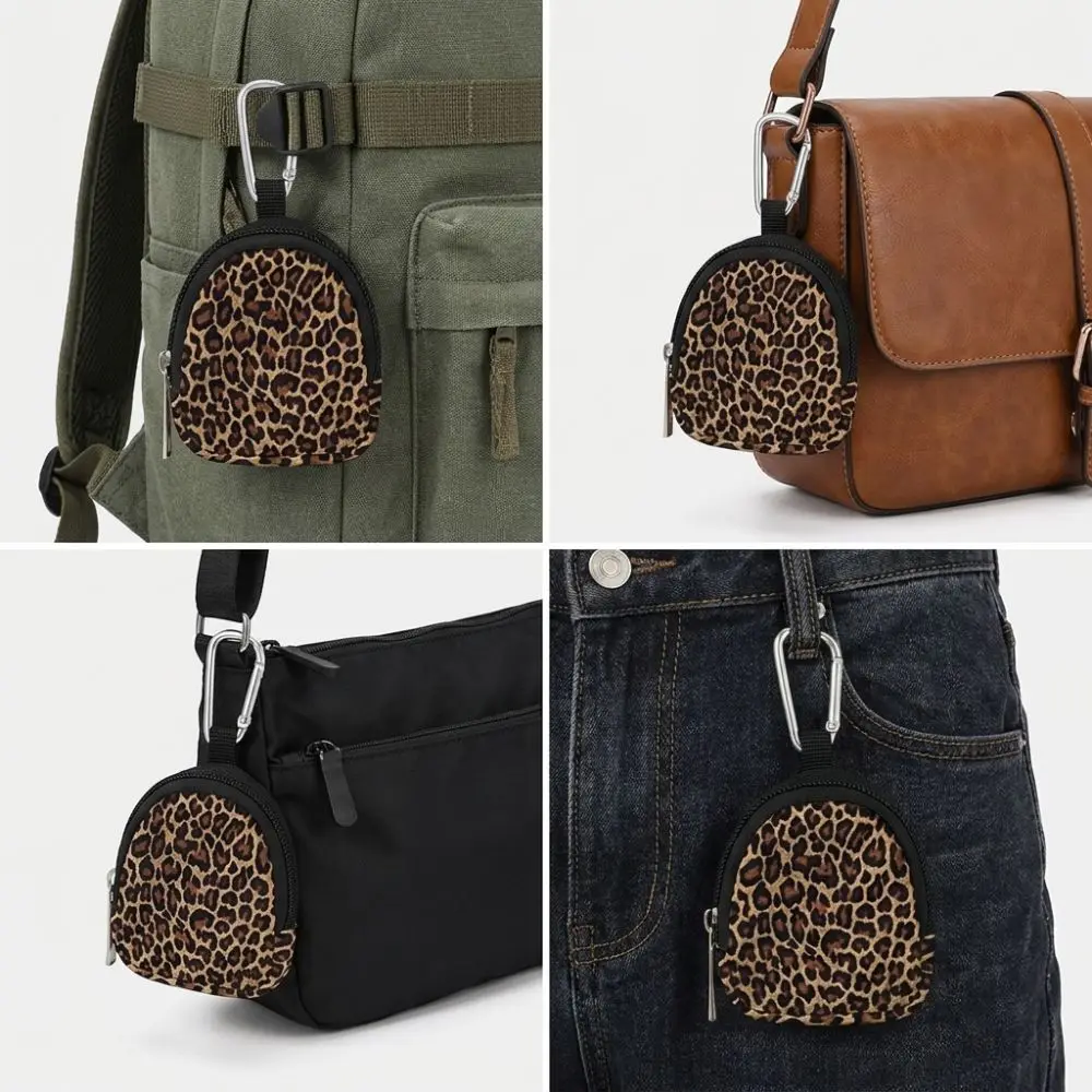 Mini Size Coin Pouch Key Wallet Zipper Closure Leopard Print Portable Coin Pouch Earphone Holder Multifunctional Key Case