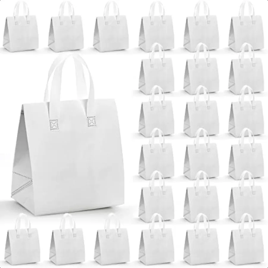 Juego de 25 bolsas aisladas para llevar, pequeñas bolsas térmicas aisladas, bolsas de comestibles, bolsas térmicas blancas para comida fría, entrega de alimentos 9