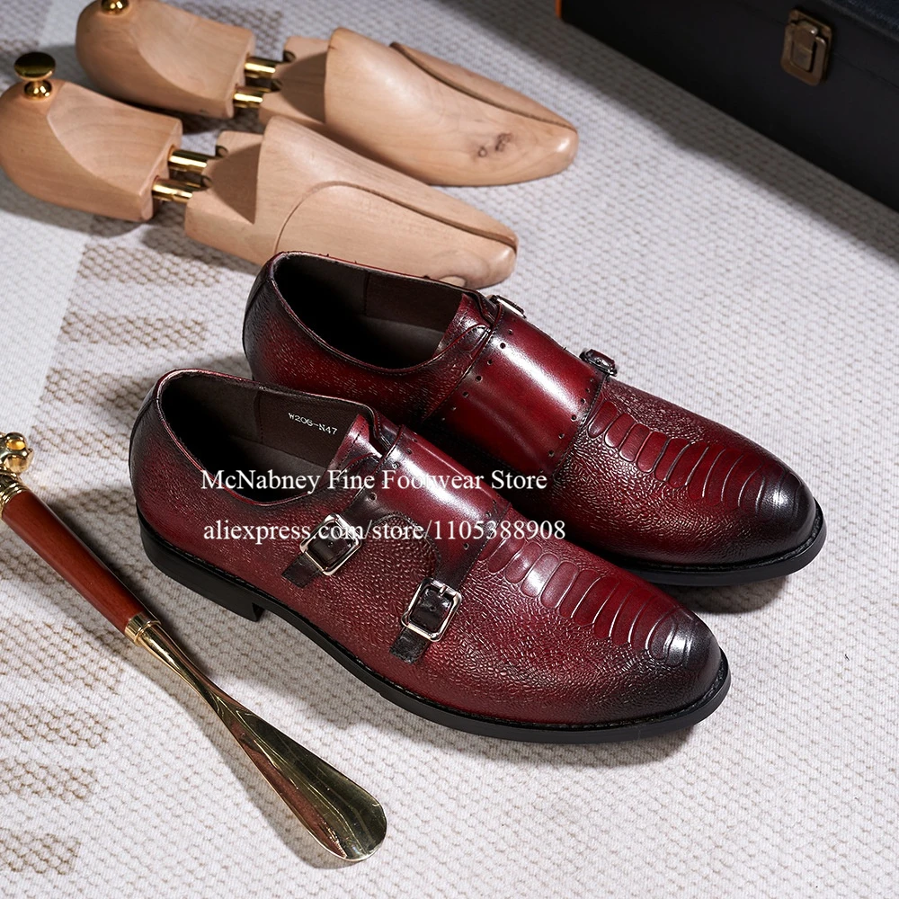Crocodile Embossed Leather Monk Strap Shoes Double Buckle Men Formal Shoes Business Office Wedding Luxury Dress Shoes for Men