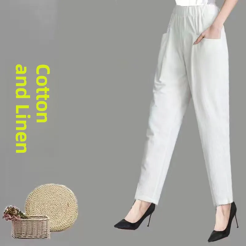 

Faionable Cotton Linen Women's Harlan Pants Spring Summer Latest Sle Versatile plus Size Slimming Casual Harlan Pants