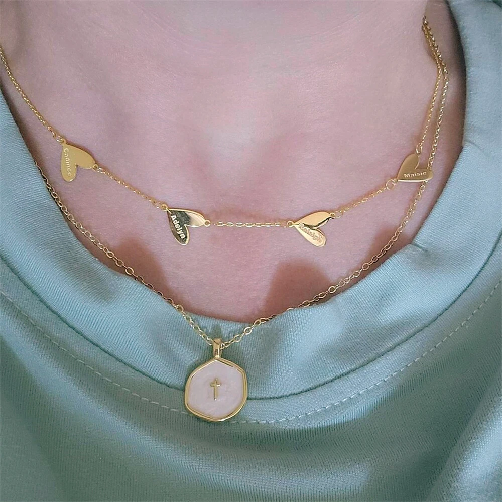 

Engraved Name Heart Necklace Custom Jewelry Stainless Steel Multiple Heart Necklace Gift for Mom Personalized Family Name Choker
