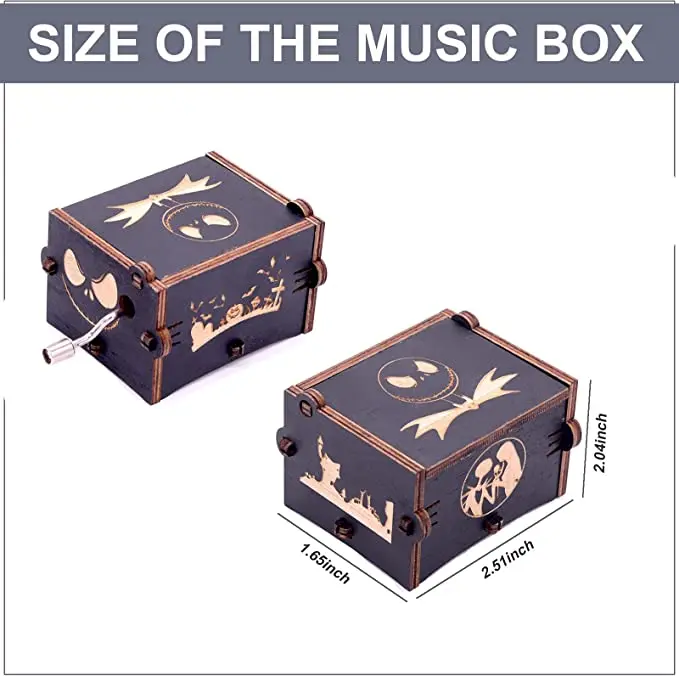 The Nightmare Before Christmas Music Box Vintage Laser Engraved Wooden Hand Crank Music Box Birthday Christmas Gift