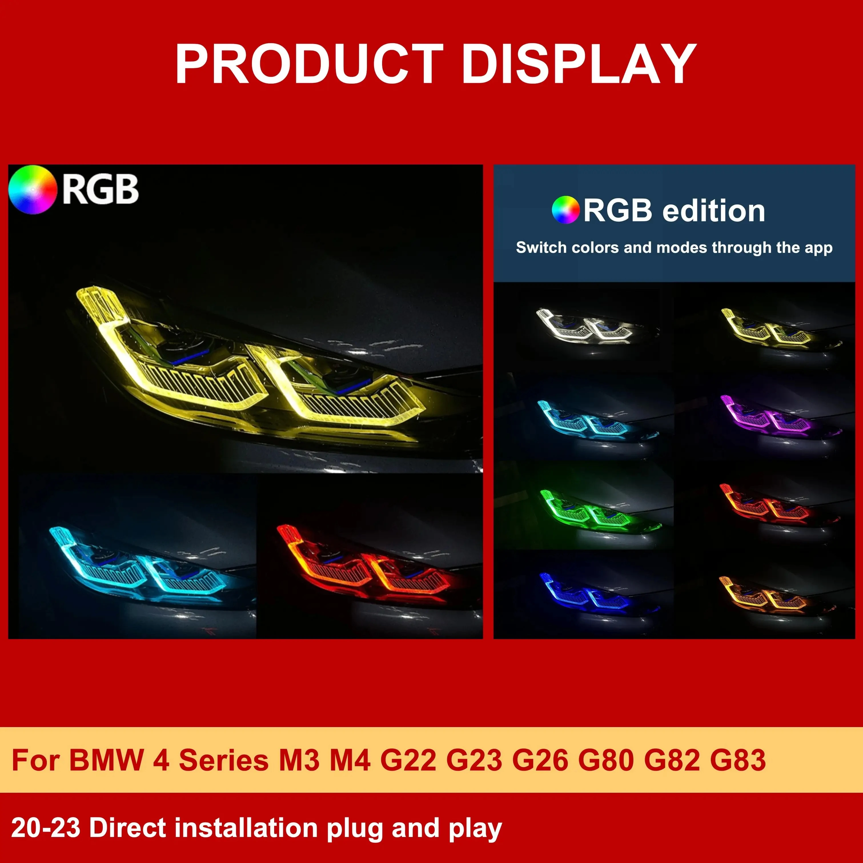 

Комплект для модернизации лазерных фар BMW M3 M4 G80 G82 с RGB DRL и управлением через приложение, LED-модули, идеально подходят для G22 G23 G26 2021-2025