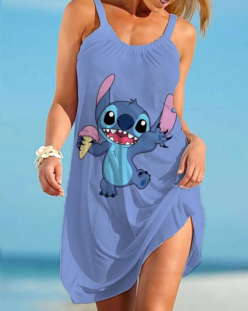 Summer Disney Stitch 3D print women's suspender dress clothing cartoon fashion beach dress cute sexy suspender beach cool top