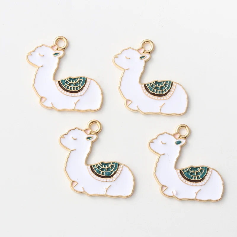 10pcs Cute Alpaca Enamel Charms Lovely Animal Pendants For Making Handmade DIY Findings Jewelry Accessories Crafts Earring