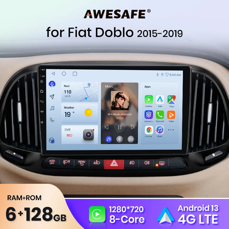 AWESAFE PX9 For Fiat Doblo 2015 2016 2017-2019 Car Radio Multimedia Navigation 2 din Android 2din Autoradio CarPlay Stereo