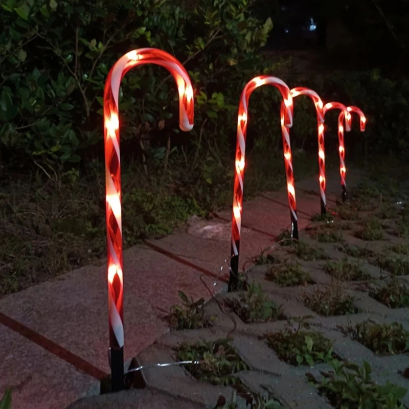 ipiip Led Christmas Candy Cane Lights Set Solar Panel or Battery Powered Stake Light