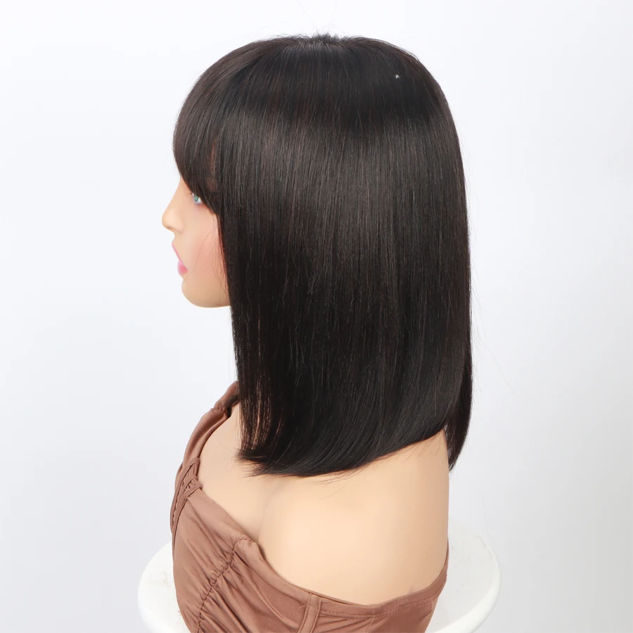 Perruque Bob Lace Wig Brésilienne Naturelle, Cheveux Courts avec Frange, Prêt à Partir, 3x1, pour Femme Africaine