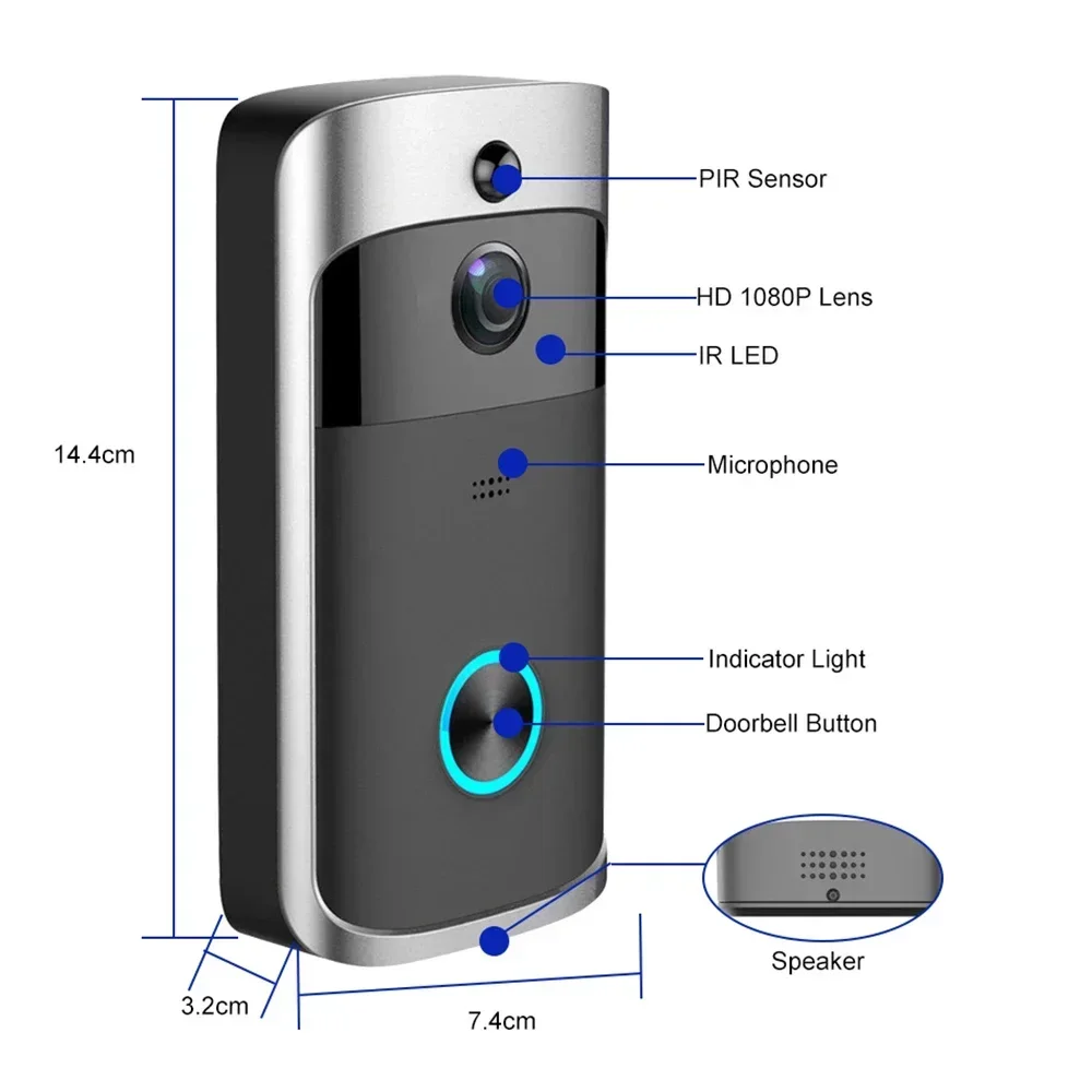 Timbre inalámbrico para el hogar, dispositivo de seguridad con cámara de vídeo, intercomunicador con visión nocturna IR, CA, funciona con batería, 720P, HD, nuevo