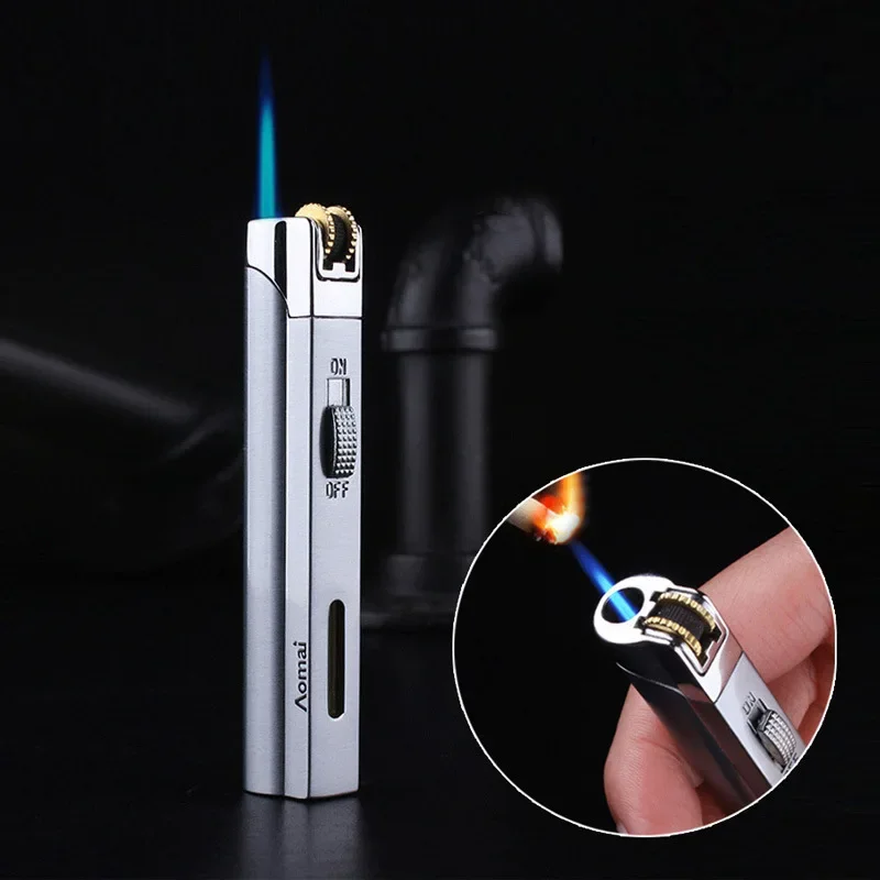 

Mini Windproof Jet Blue Flame Turbo Butane Gas Torch Lighter Visible Gas Window Safety Lock Fire Switch Portable Cigar Lighters