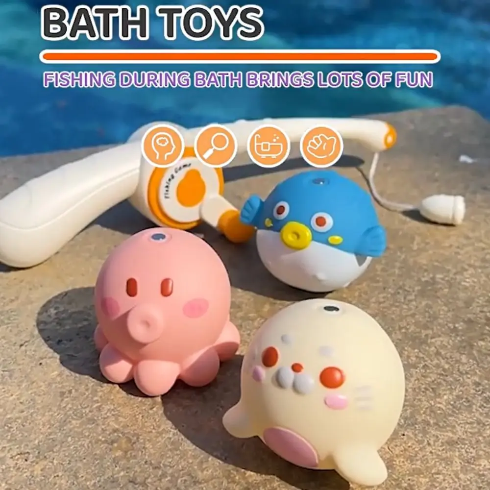 Giocattolo da pesca magnetico per bambini Polpo Pufferfish Bagno Giocattolo da pesca Canna da pesca Leone marino Pesca in acqua Giocattolo Ragazzi Giocattoli