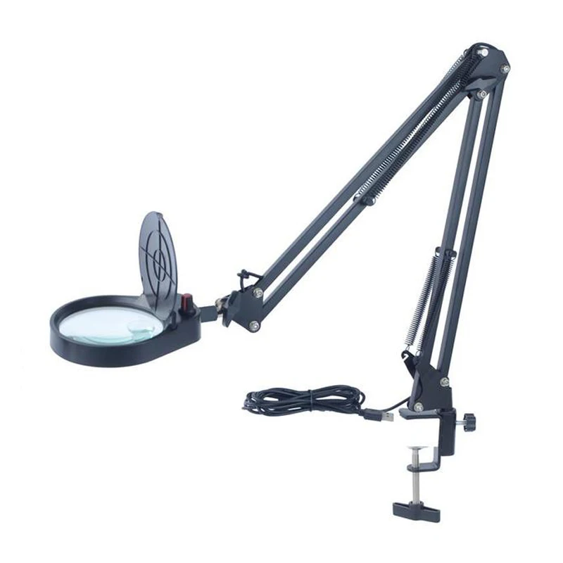 Lupa plegable con Clip, herramienta de soldadura con luz LED, abrazadera de escritorio, Lupa USB, lámpara de mesa de lectura, 8X, 15X