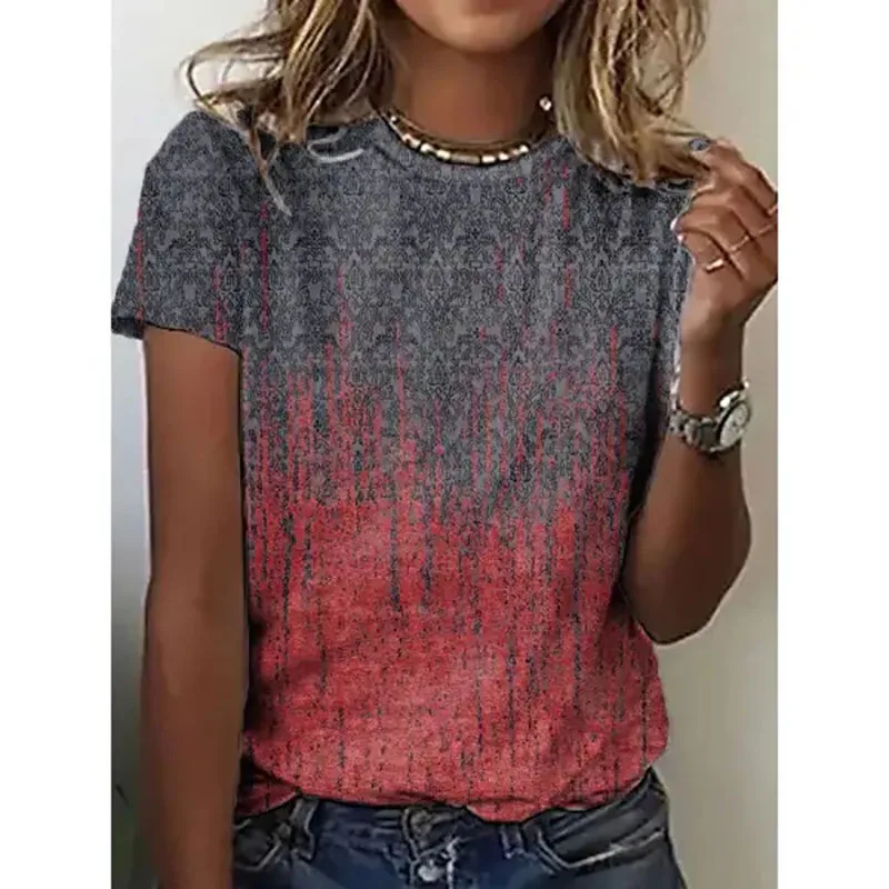 Summer Vintage Ethnic Style Geometric 3D Print T-shirts Women Streetwear Casual Short Sleeve T Shirt O-neck Tees Tops Clothing