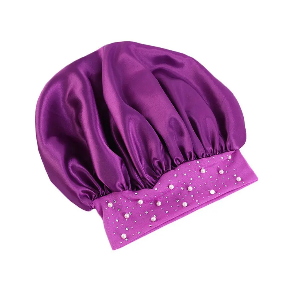 1 pcs Protection Large Travel Thick Rhinestone Bathroom Accessories Skin-friendly Satin Shower Cap Sleeping Hat