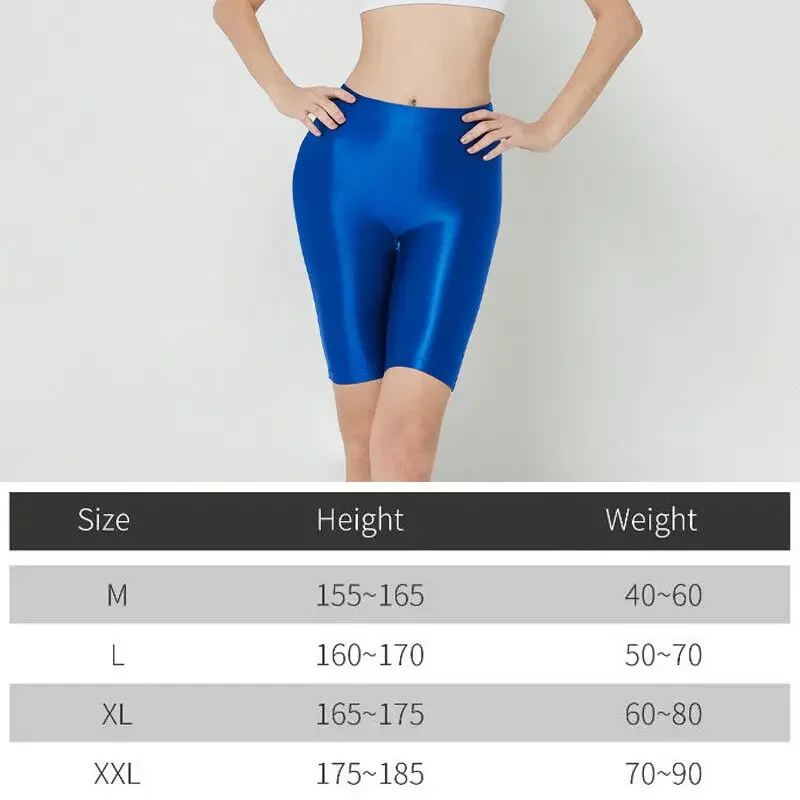 Women Glossy Shorts Elegant Boxer Briefs Panties Oil Shiny Satin Hot Pants Fitness Workout Yoga Sports Tights Short Leggings