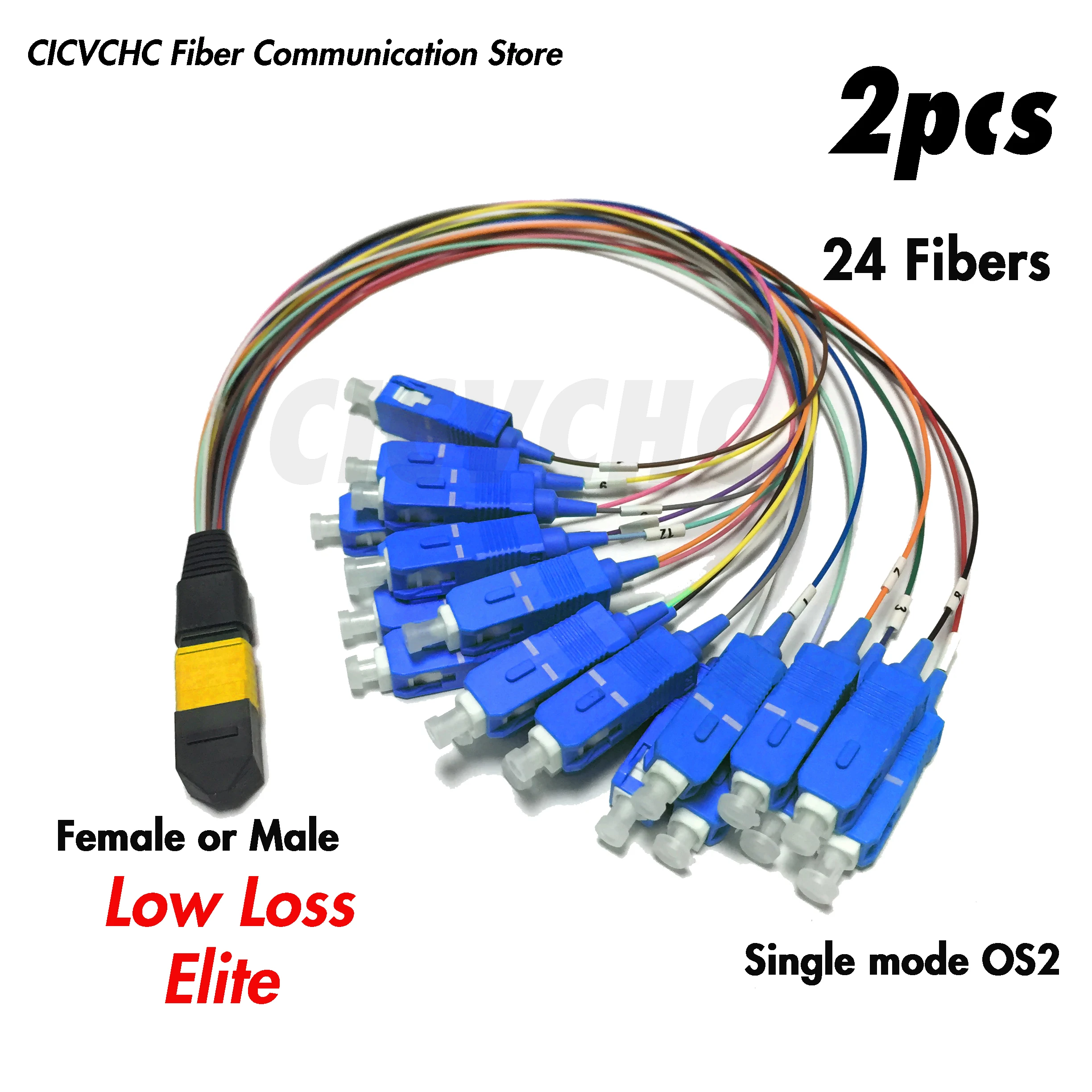 2pcs 24ibers MPO/APC - SC/UPC-Harness cable-SM-0.35m 0.9mm colored tube-Elite/Low Loss-Male/Female