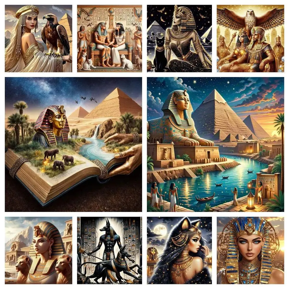 DIY Diamond Mosaic Egyptian Cleopatra Ancient Pharaoh Cat Bastet Full Drill Cross Stitch Embroidery Hobby Kit Picture Rhinestone