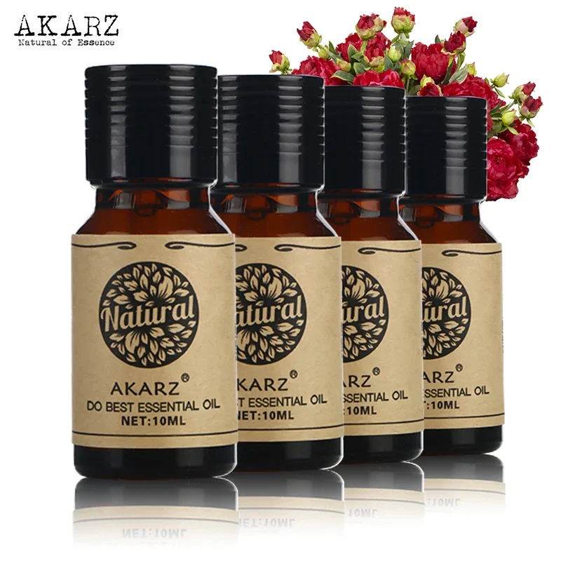 

AKARZ Aromatherapy Essential Oil Kit - 4 Bottles of Frankincense, Lotus, Chamomile, Clary Sage for Spa, Bath, Massage, Skin Care