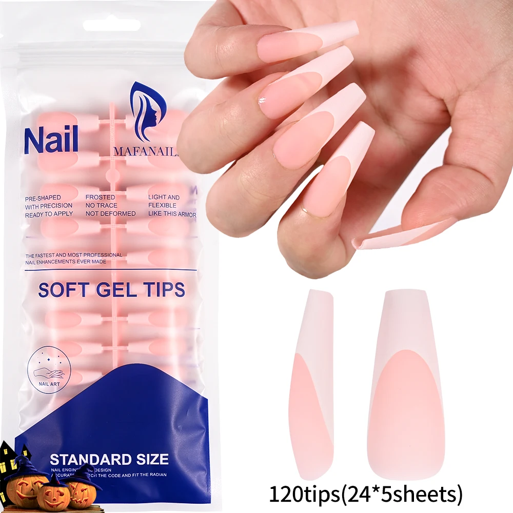 120pcs Two-color Acrylic French False Nails Long Ballet Square Almond Nail Tips Full Cover Removable 12 Sizes Press On Nails #TD