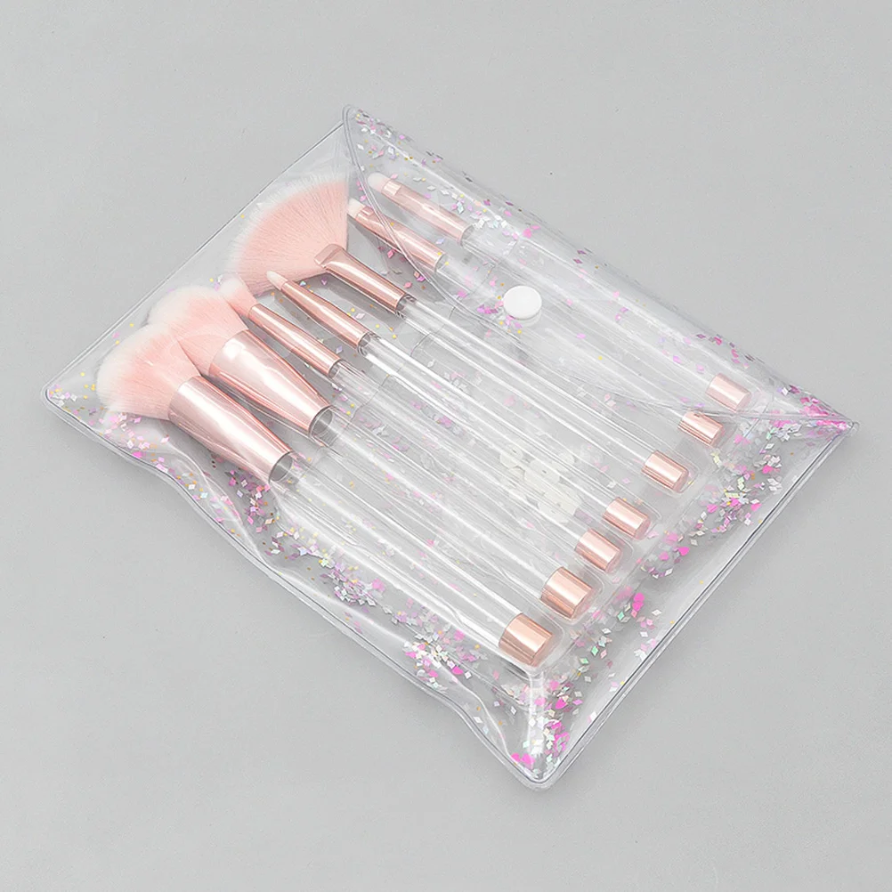 Conjunto de pincéis de maquiagem de cristal transparente de 7 peças com alça vazia DIY ferramenta de maquiagem de areia ( # 5 Tubo Vazio Alça Transparente Rosa