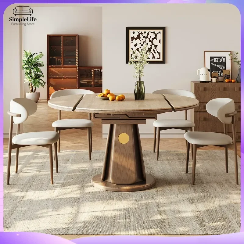 Solid Wood Sintered Stone Dining Table Extendable Modern Square Round Dual Purpose Space Saving Furniture for Small Apartment