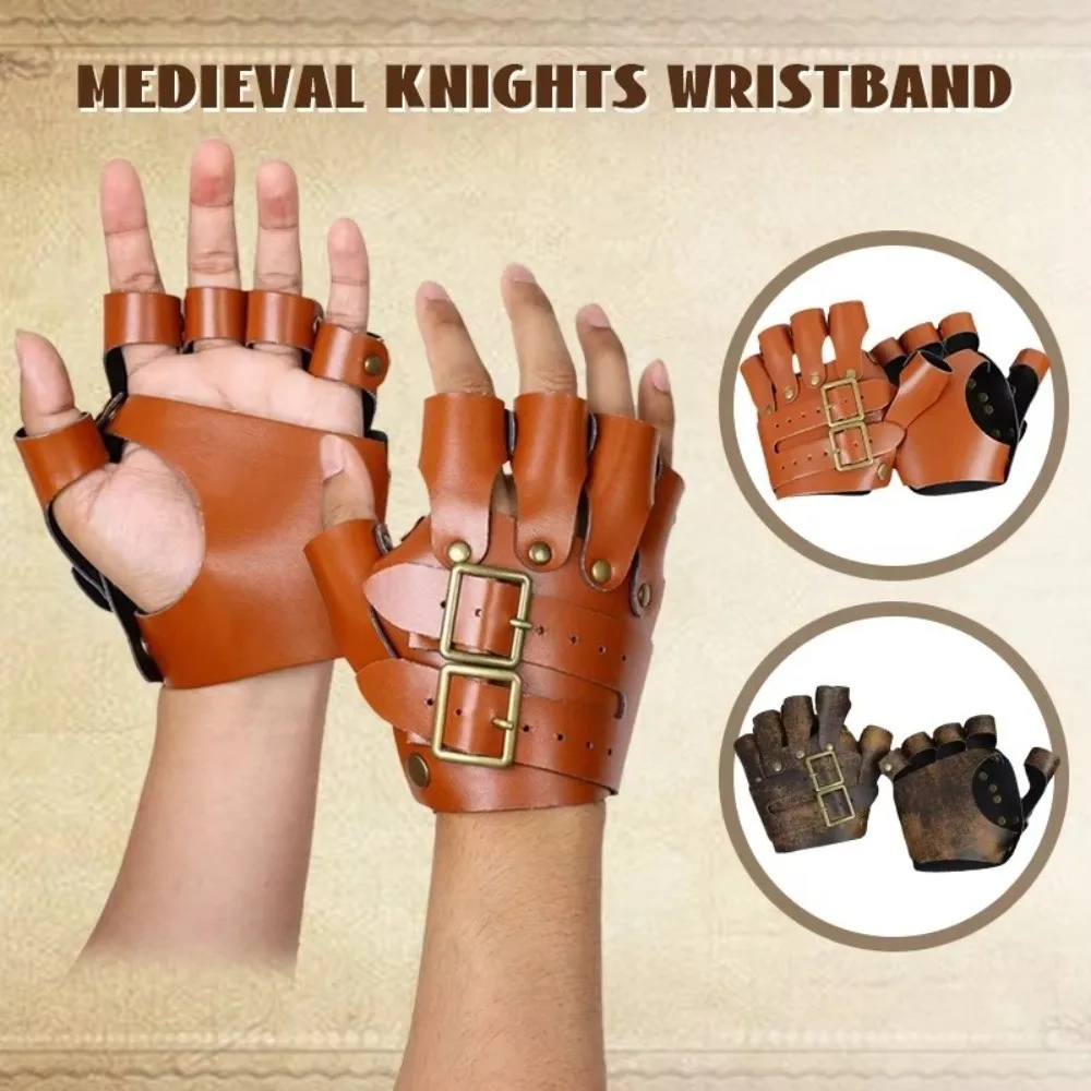 PU Leather Faux Leather Gloves Medieval Style Pirate Theme Steampunk Gloves Wristband Design Cosplay Gloves Cosplay Events