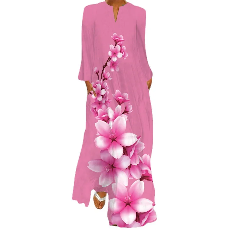 エレガントな女性マキシドレス 2025 秋長袖レトロプリントロングドレス Y2k Vestidos Mujer Vestido フェスタ