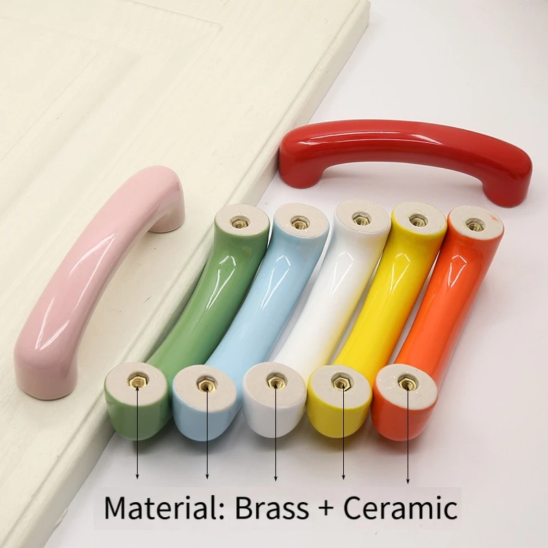Bronze Ceramic Long-strip Cabinet Door Handles Clothes Cabinet Drawers Cabinet with Colorful Dopamine Arches