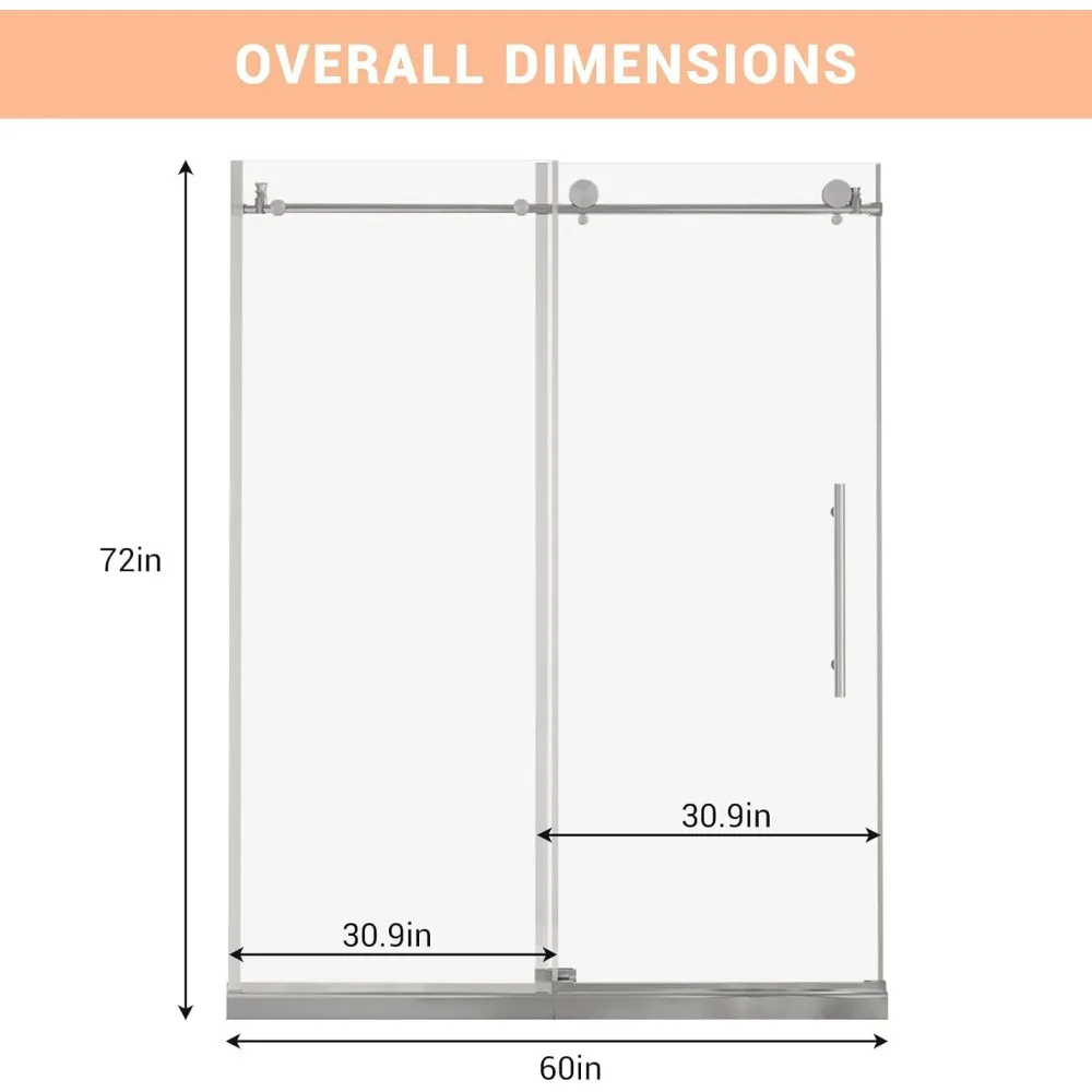 

Contemporary 60 W x 72 H Frameless Double Sliding Shower Door with Tempered Glass