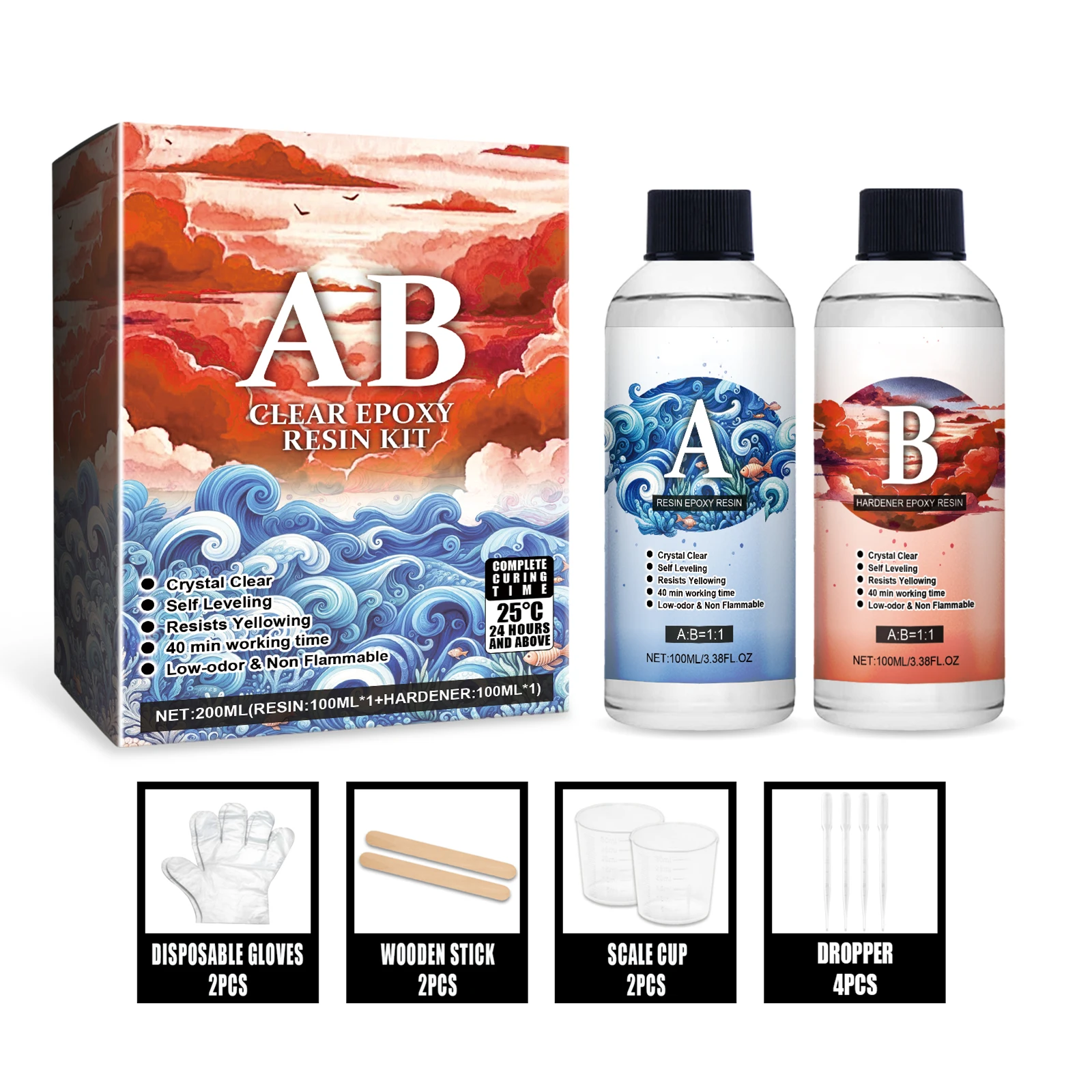 Clear Epoxy Resin Kit Bubble Free Crystal Clear AB High Adhesive Transparent Hardener Casting Jewelry Making Art Resin Supplies