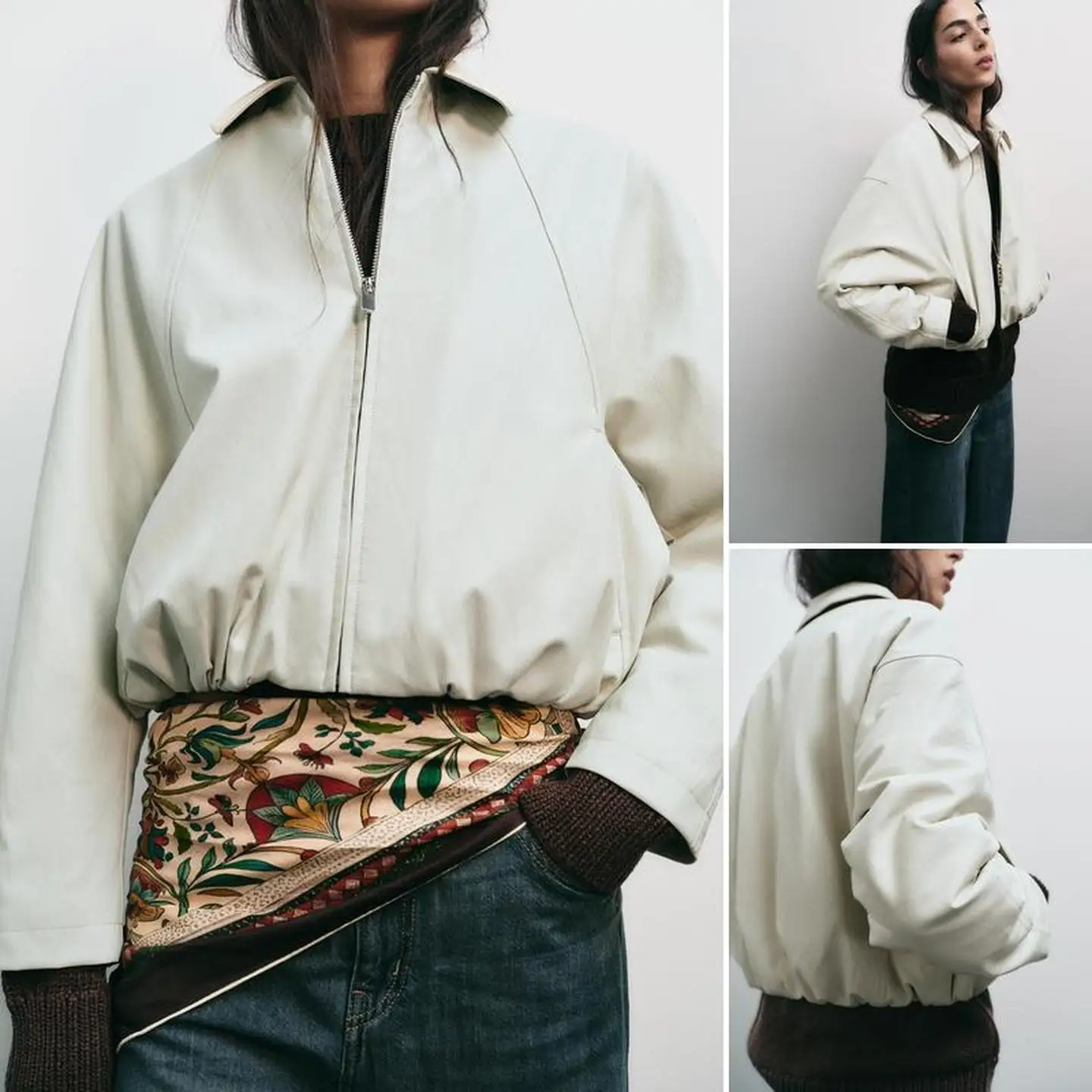 

Zipper Closure Elastic Trim Layered Hem Pilot Jaet Outerwear Women's Faion Spring Autumn Leather Jaets Coats