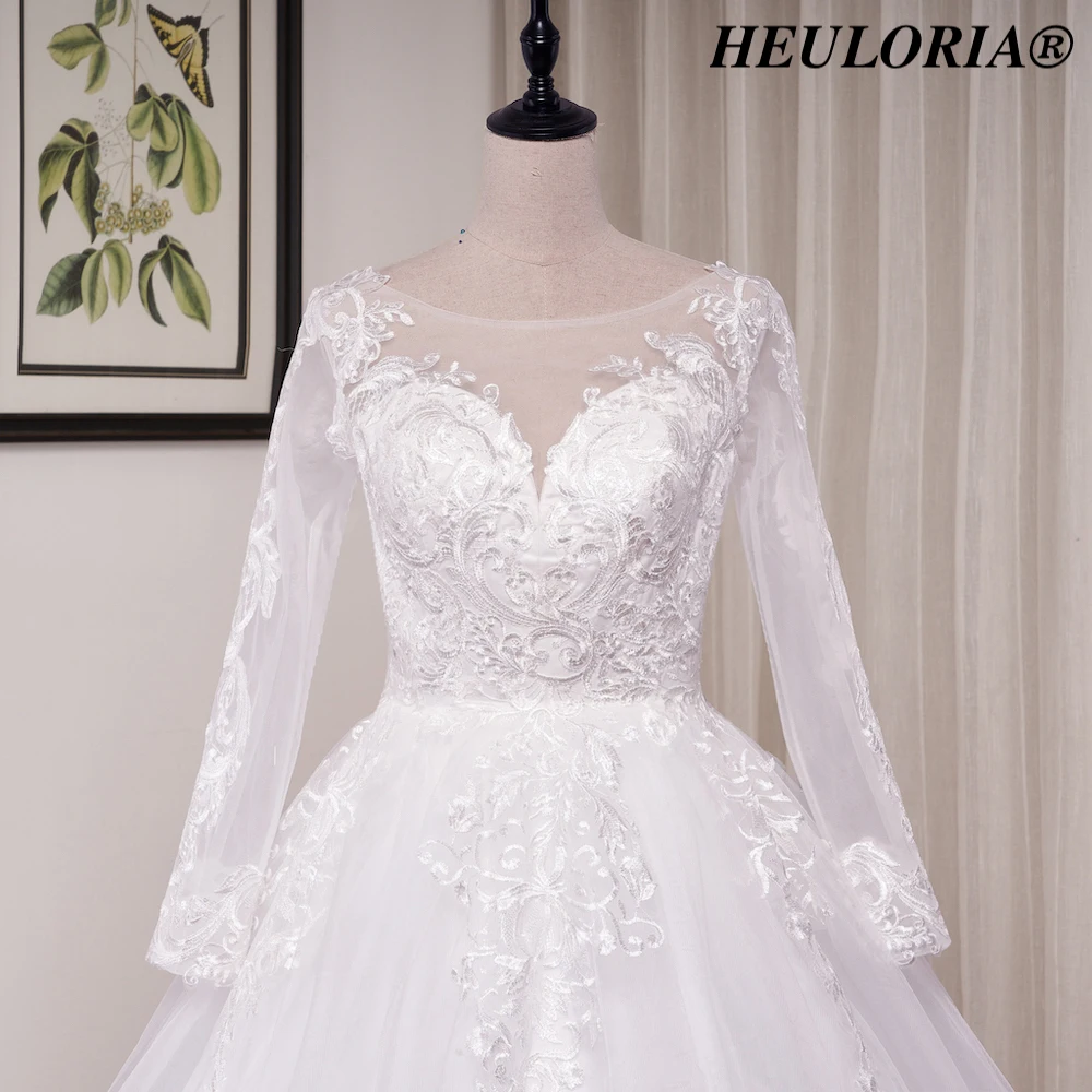 HEULORIA vintage Wedding Dress long sleeve lace applique plus size robe de mariee bride dress