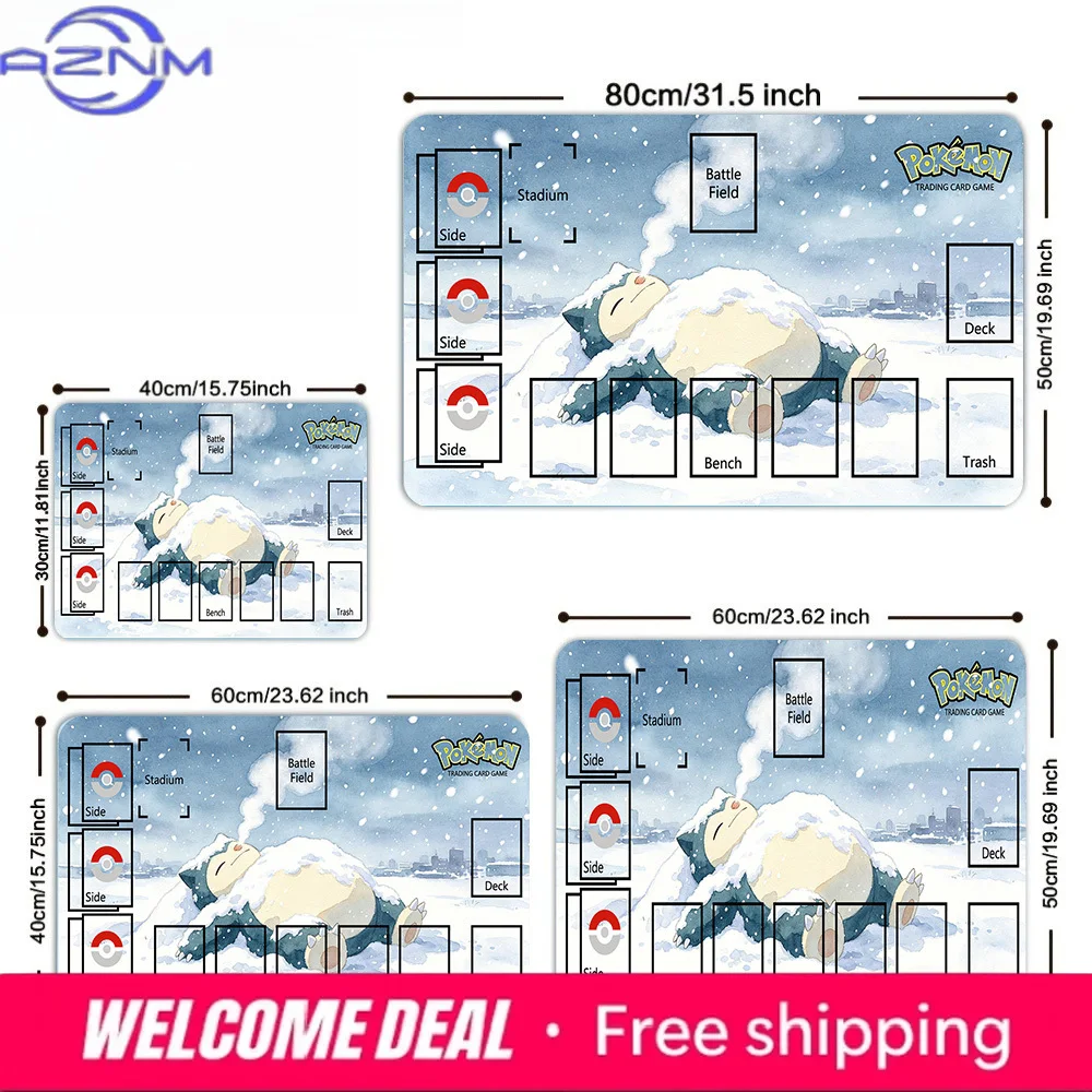 

Snorlax Sleeping in the Snow TCG Playmat with Zones Non-slip Desk Mat for PTCG Card Game