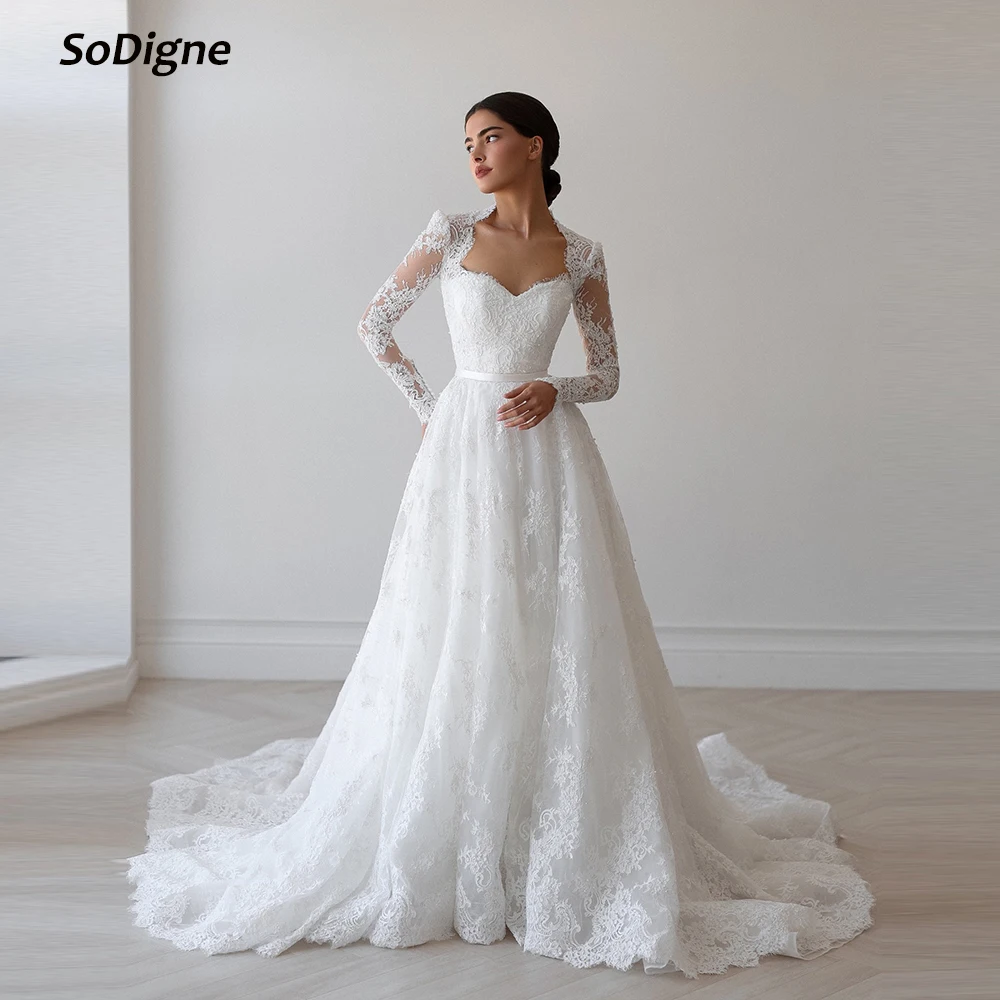 SoDigne A-line Lace Wedding Dress Sweetheart Full Sleeves Bride Dresses 2026 Long Bridal Gowns Vestidos De Novia Customized