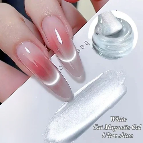 Imagen 2 del producto 1-24 Uds WS blanco plata ojo de gato esmalte de uñas de Gel magnético Ultra brillo remojo de Gel UV espejo vidrio gato imán Gel barniz Navidad