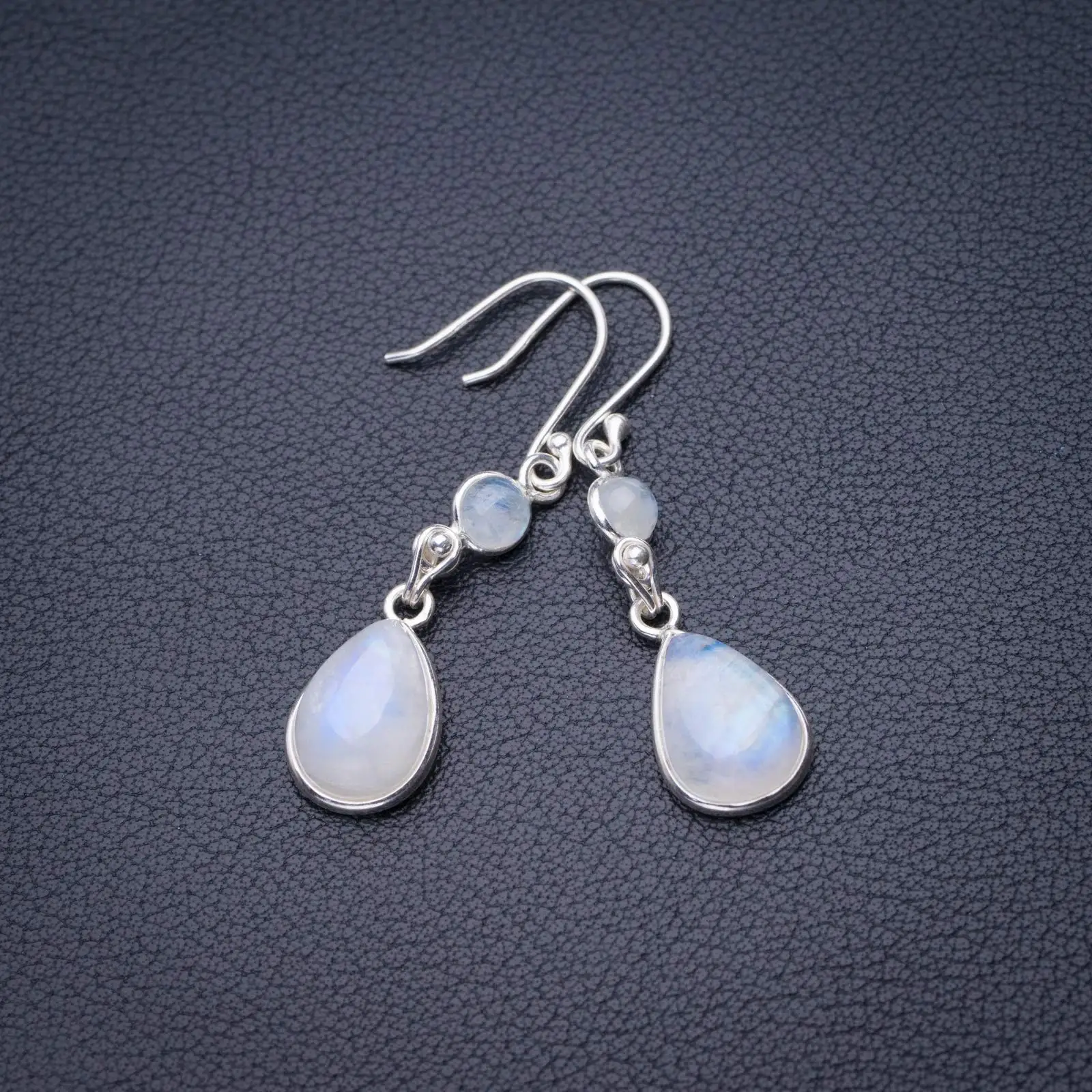 StarGems® Natural Rainbow Moonstone Handmade 925 Sterling Silver Earrings 2