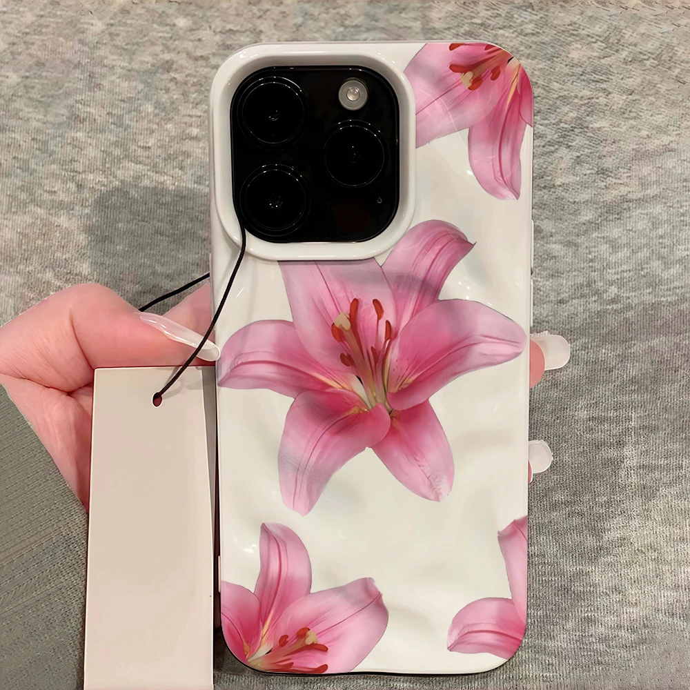 Luxuriöse Romantische Lilien-Blumen-Handyhülle für iPhone 17 16 15 14 13 12 11 Pro Max 14 Plus 17 Air Falten-Wellen Weiche Silikonhülle – Detail 12