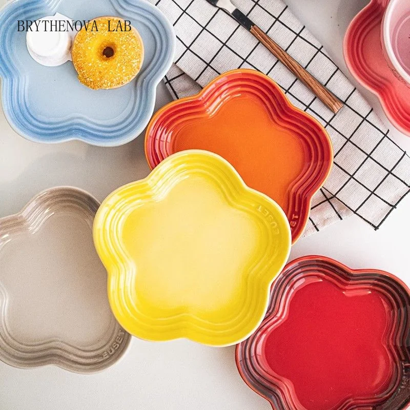 Plum Blossom Small Plate 14cm Sauce Plates French Cool Cake Color Dish Gradual Spit Bone Dishs Tableware Ceramic Dessert