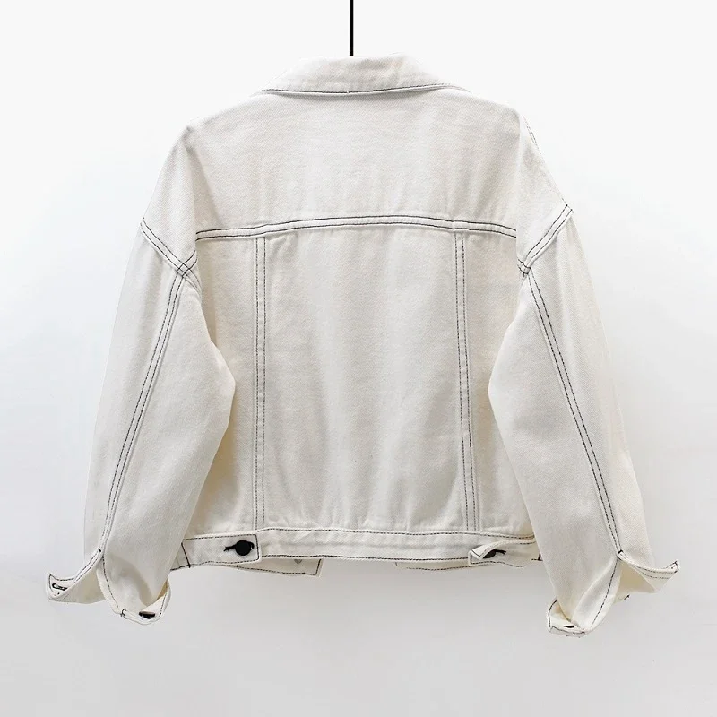 Beige Große Tasche Denim Jacke Mantel Frauen Frühling Herbst Koreanische Lose Kurze Student Cowboy Oberbekleidung Lässige Jeans Jacke Weibliche