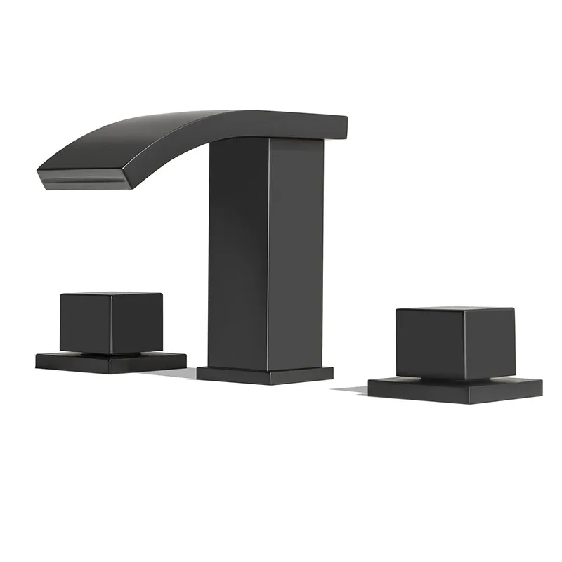 

Hot and cold table basin, bathroom seat type three-hole partial copper LED hydraulic luminous waterfall outlet basin faucet