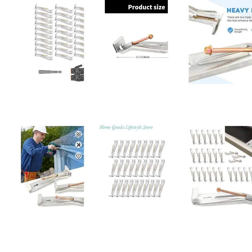 E74E 28Pcs Aluminum Gutter Brackets Fastener Concealed Gutter Hangers for Repairing Sagging Rain Gutters Easy to Install