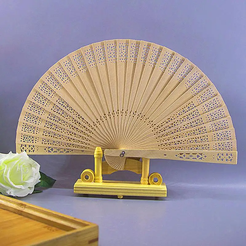 Wooden Hand Fan Chinese Style Hand Held Folding Fans 20.5cm Wood Fans for Wedding Gifts Birthday Party Decorations Home Decor