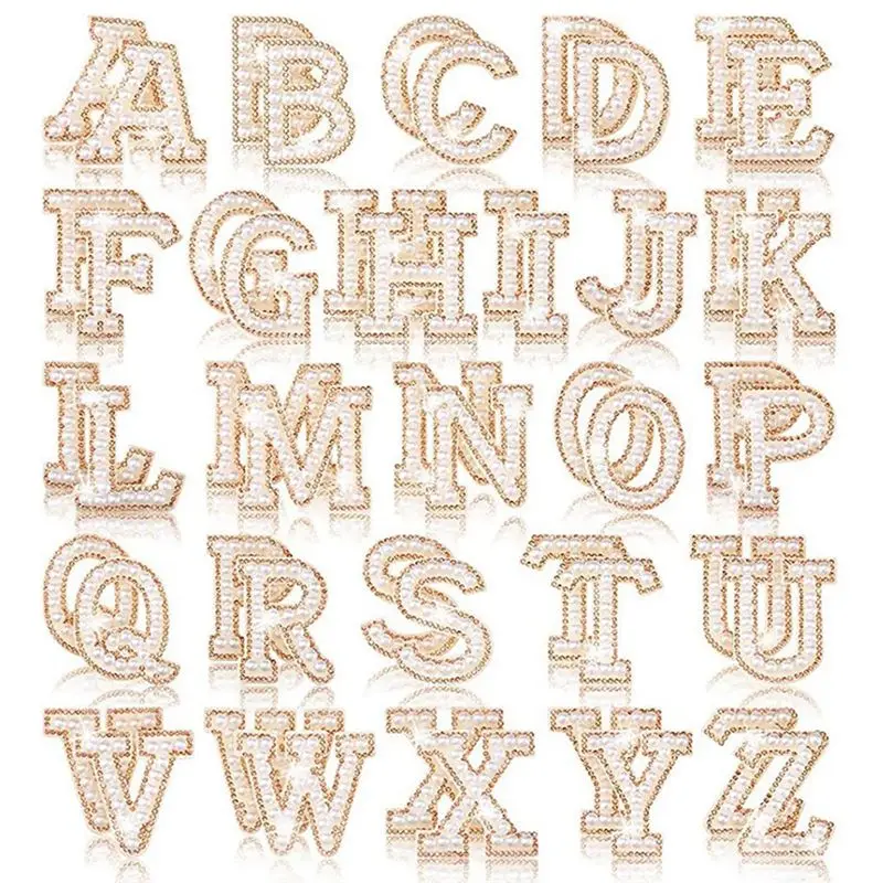 KSOL Pearl Rhinestone Letter Patches A-Z Bling Rhinestone Letter Stickers Glitter Rhinestone Alphabet Applique Letter Sticker