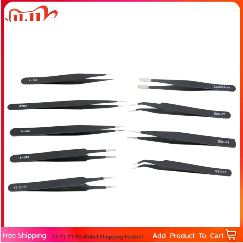 

Precision Black Stainless Steel Tweezers Set - 10-17 Pointed Elbow Straight Edge Tool for Detail Work