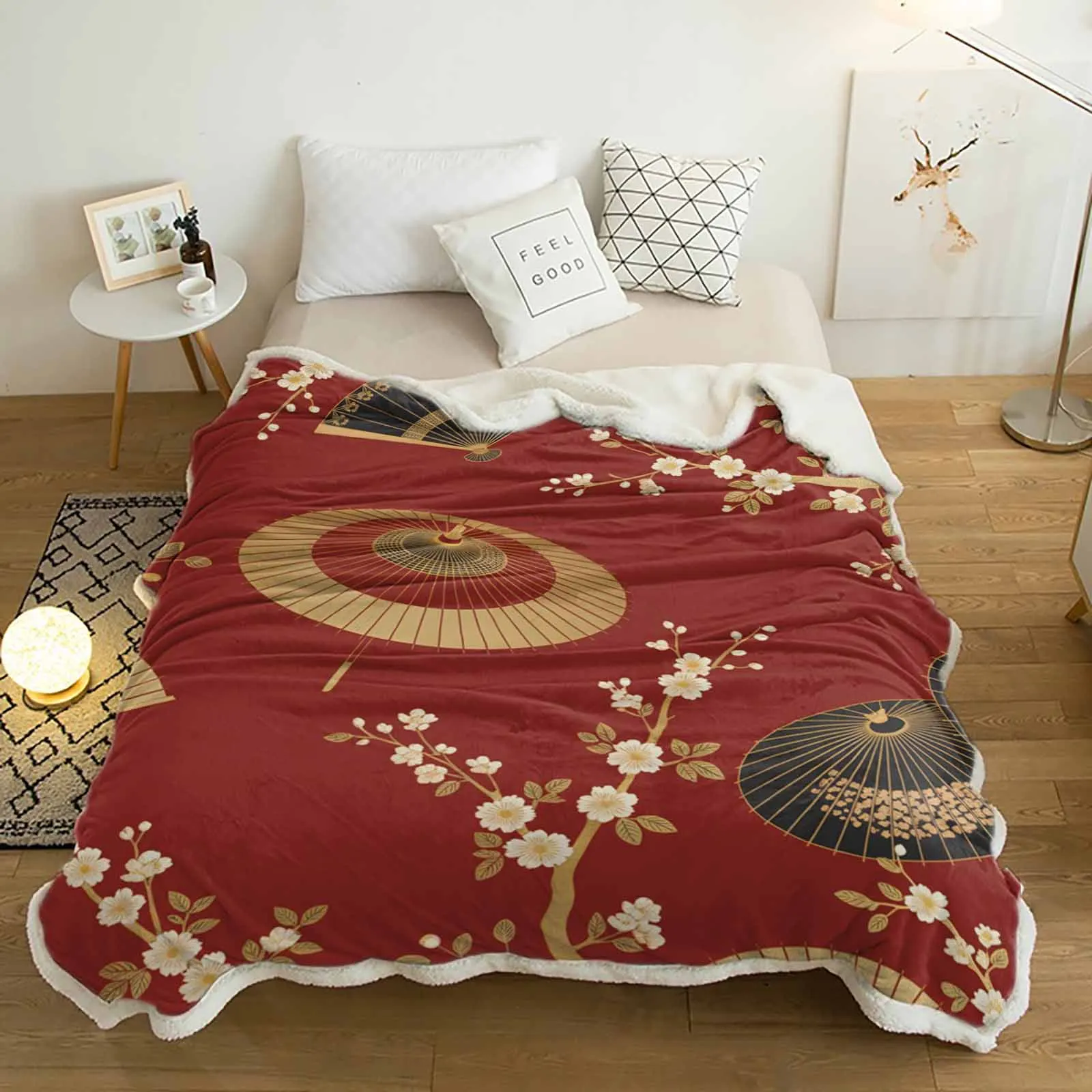

Paper Fan Umbrella Harmony Cashmere Blanket Warm Winter Soft Throw Blankets for Beds Sofa Wool Blanket Bedspread