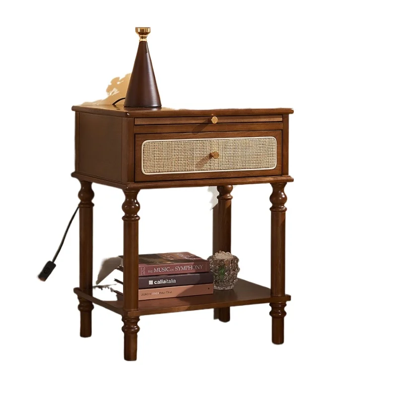 

Solid wood modern simple bedroom storage locker, small household mini small storage rattan bedside table