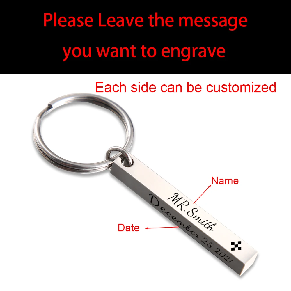 Custom Pillar Bar Post Keychain for Boyfriend,Personalized 4-Side Keychain Engraved with Personalization,Graduation Gift